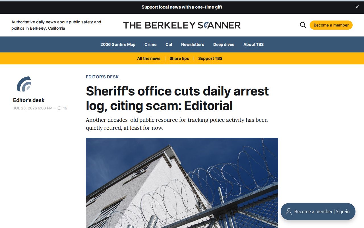 Report about Alameda County daily arrest log retirement